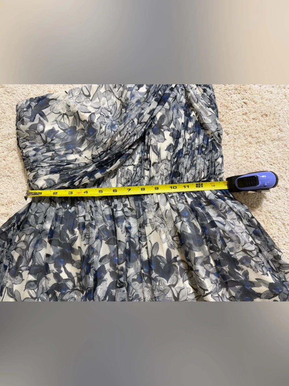 J Crew Lucienne Silk Chiffon Grey & Blue Floral Mini One Shoulder Dress Size 4